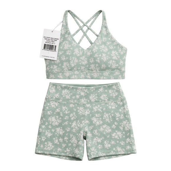 Wilo The Label Pants - Wilo The Label Strappy Bra and Scrunch Shorts Set Sage Floral Green Small NWT